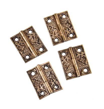 matching lot of four all original and fully functional 19th century cast brass "bamboo" pattern interior residential shutter door butt hinges