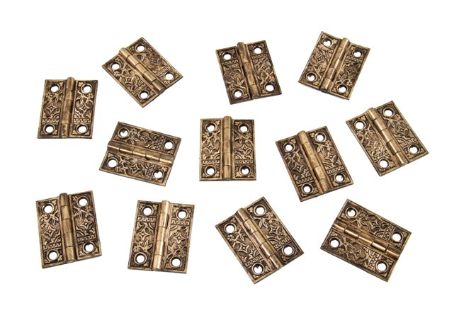 twelve matching original c. 1880's american ornamental cast bronze "bamboo" pattern interior residential shutter door butt hinges