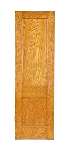 original c. 1913-18 american craftsman interior residential golden oak two panel passage door with original and intact varnished finish
