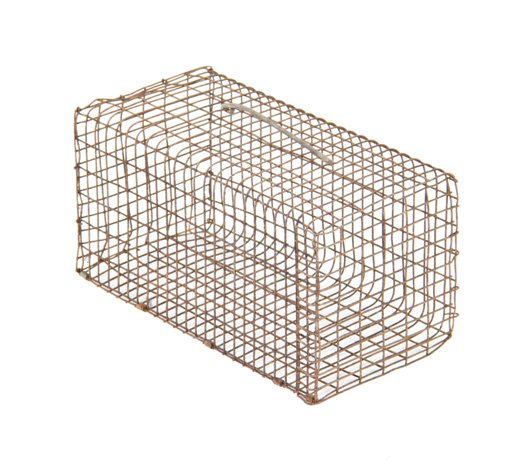 primitive american c. 1920's vintage industrial lightweight diminutive portable live animal cage trap comprised of steel wire mesh