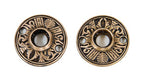 two matching late 19th century original american eastlake style "egyptian" pattern ornamental cast brass passage doorknob rosettes