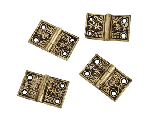 lot of four matching c. 1886 original and fully functional ornamental cast yellow brass "oriental" pattern shutter door flaps or hinges