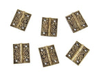 original interior residential american eastlake style "bamboo" pattern ornamental cast brass shutter door butt hinges with enameled inlay