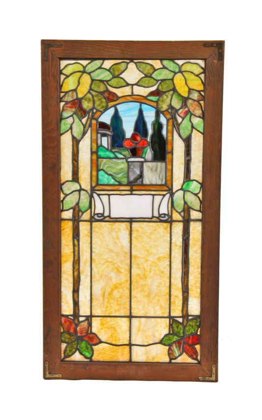 impressive c. 1915-20 all original antique american arts & crafts style interior residential landscape art glass chicago bungalow window