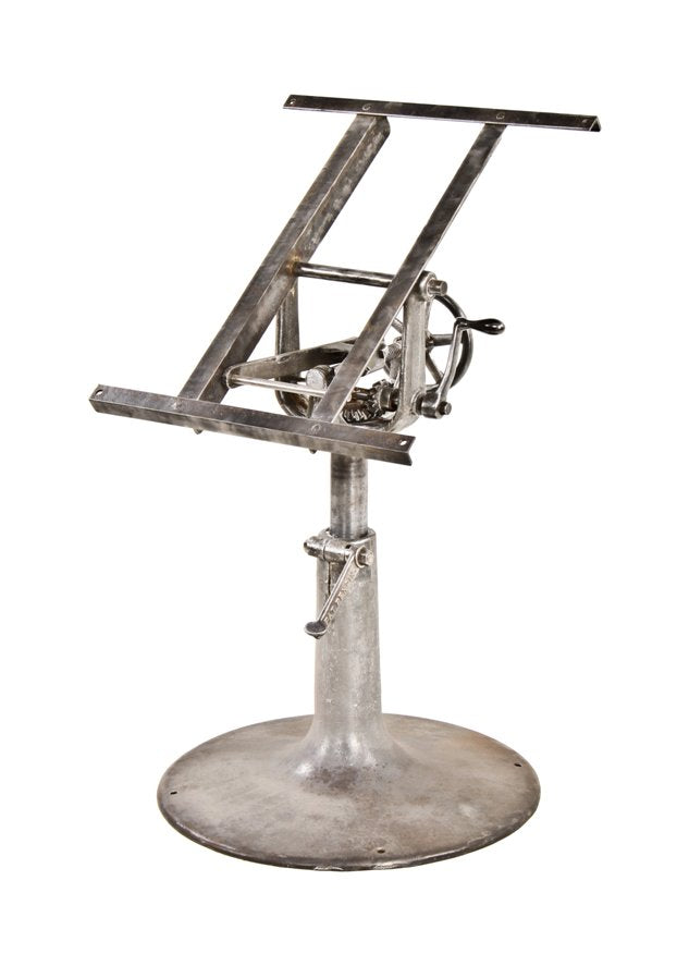 very unique and unusual heavily reinforced c. 1920's  vintage american industrial rack and pinion adjustable drafting table pedestal base