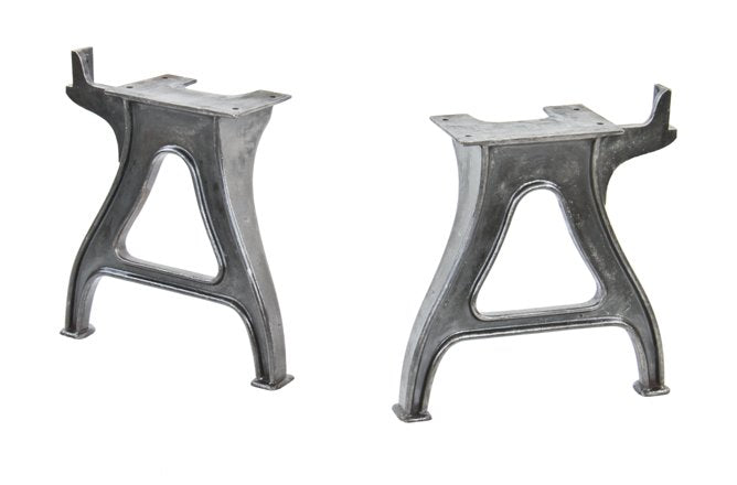 two matching c. 1920's substantial american industrial refinished cast iron thread-rolling factory machine bases with intact floor plates