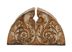 c. 1920's original american exterior polychrome enameled glazed terra cotta two-piece lunette featuring mythical creatures with foliated scrollwork