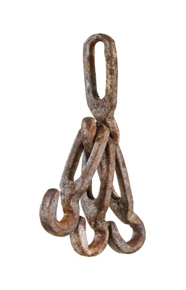 nicely worn and weathered vintage american made c. 1930's industrial farmstead conveyor belt eye grab hooks