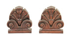 matching set of highly detailed american early 20th century darkly varnished mahogany wood interior residential pilaster palmette endcaps