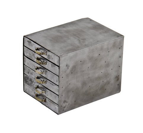 american industrial c. 1930's cold-rolled riveted joint folded and pressed steel "small parts" benchtop multi-drawer cabinet