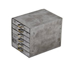 american industrial c. 1930's cold-rolled riveted joint folded and pressed steel "small parts" benchtop multi-drawer cabinet
