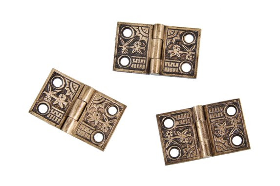 group of original c. 1880's fully functional american eastlake style "oriental" pattern interior residential shutter door hinges or flaps