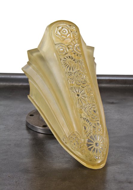 uniquely-shaped c. 1930's american art deco style ornamental pressed glass replacement residential light fixture slip shade