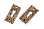 set of original antique american eastlake style ornamental cast brass residential passage door "bamboo" pattern key escutcheons