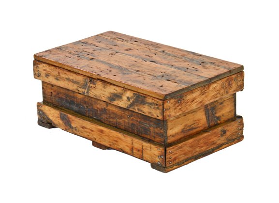 reinforced early 20th century american vintage industrial refinished primitive pine wood carpenter tool chest with hinged top