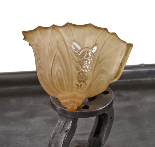 original american depression era at deco style baked enameled ornamental glass residential light fixture replacement slip or slipper shade