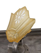 intact amber-colored frosted ornamental glass depression era residential light fixture replacement slip shade with lightly etched design sun ray motif