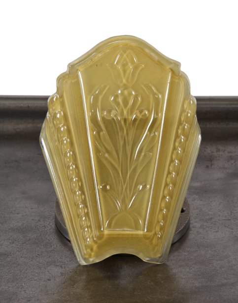 c. 1930's american art deco style ornamental iridescent pressed glass "berkeley line" light fixture replacement slip shade