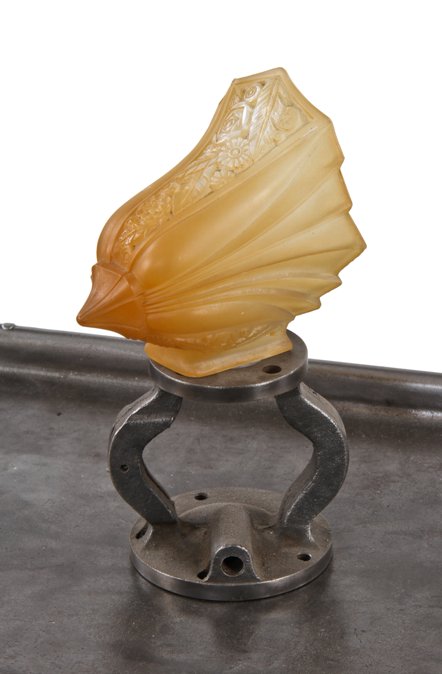 original highly ornate american art deco two-toned baked enameled pressed glass residential light fixture replacement slip or slipper shade