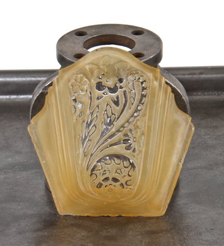 c. 1930's original american art deco style pressed ornamental residential ceiling fixture replacement slip shade with honey enameled finish