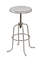 early 1920's american vintage medical "white line" pressed and folded steel adjustable height hospital operating room examination stool with swivel seat
