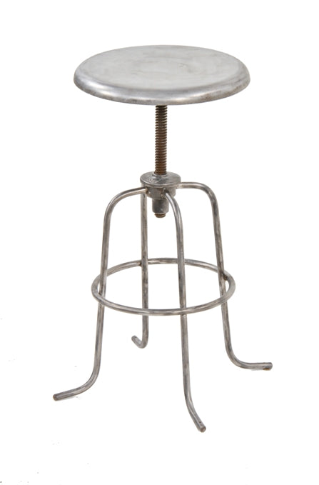 early 1920's american vintage medical "white line" pressed and folded steel adjustable height hospital operating room examination stool with swivel seat