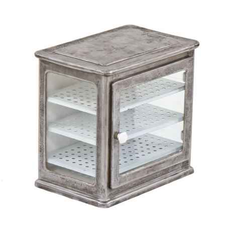 refinished c. 1920's original american medical cold-rolled pressed and folded steel sterilizer cabinet with intact porcelain enameled removable shelves