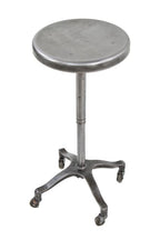 very clean and operable c. 1950's vintage american industrial "adjusrite" brushed steel adjustable height stool with original swivel casters
