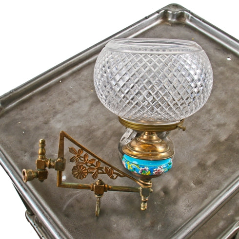 original and intact 19th century american aesthetic movement interior residential wall-mount gasolier sconce accentuated with lowery glazed majolica ceramic