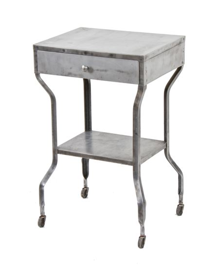 refinished early 1920's antique american medical cook county hospital cold-rolled steel mobile hospital room supply cabinet with fully functional bassick casters