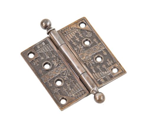 late 19th century original and fully functional american eastlake style "windsor" pattern interior residential passage door hinge with ball finials