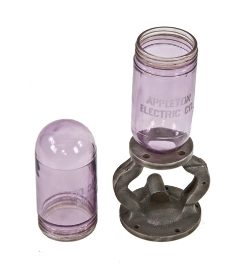 original early 20th century american vintage industrial appleton explosion proof "sun purple" tinted threaded end light fixture lamp guards