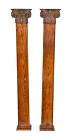 original and largely intact late 19th century american varnished oak wood flush mount interior residential pilasters with ornamental composition capitals