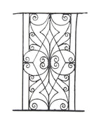 19th century american victorian era exterior residential structurally sound and stable ornamental wrought iron window guard with abundant scrollwork