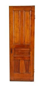 early 20th century original and intact american made interior residential varnished pine wood passage door with five raised panel configuration