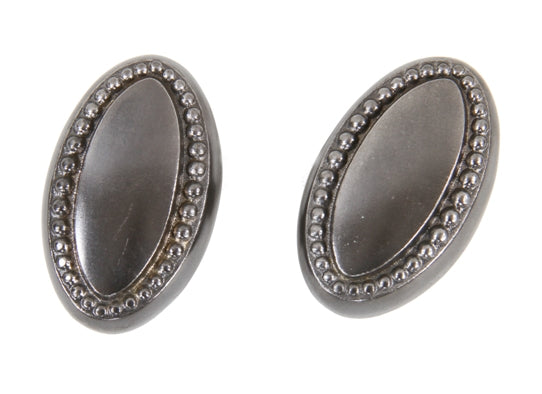 pair of c. 1900 original american antique oval-shaped interior residential "richfield" pattern stamped steel passage size doorknobs with beaded border
