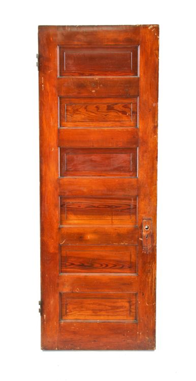 early 20th century original interior residential american antique varnished pine wood six raised panel chicago three-flat passage door