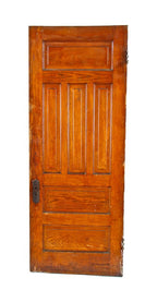 finely crafted c. 1900's all original american antique interior residential varnished oak wood six raised panel passage door with "loriane" pattern hardware