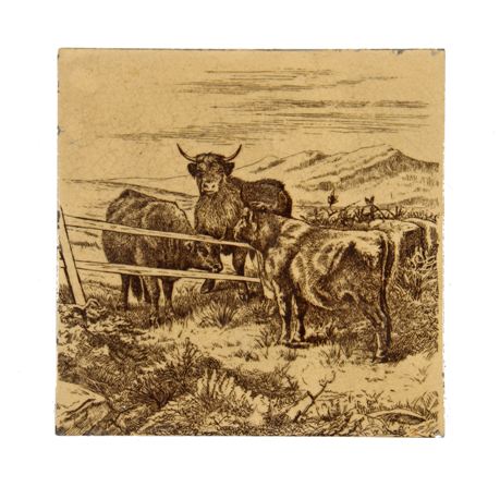 original 19th century victorian era "animals on the farm" series aesthetic movement pictorial transferware fireplace surround tile designed by william wise