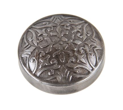 c. 1900's american antique interior residential drum-shaped wrought ornamental steel passage size doorknob with intricate lightly embossed floral motifs