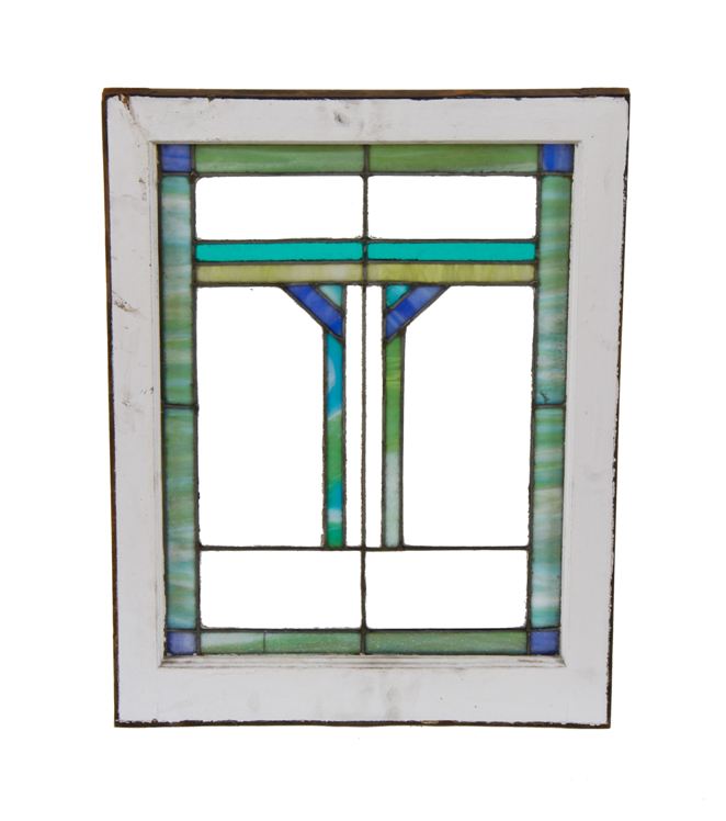 c. 1915-20 american interior residential chicago prairie style leaded art glass window comprised of both clear and brightly colored "streaked" glass