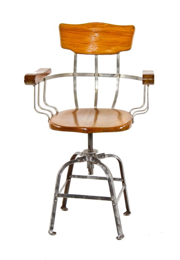 impressive early 20th century american industrial adjustable height spectator chair or stool with uniquely designed riveted joint steel frame