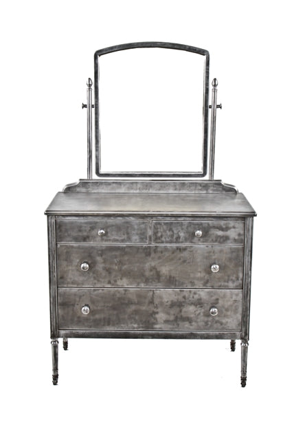 original and complete intact american machine age vintage industrial "simmons" pressed and folded new york city hotel room "fireproof" lowboy dresser