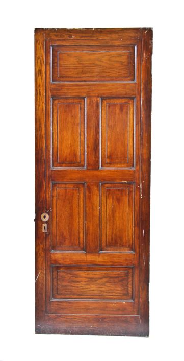 well-built original c. 1880's american victorian era varnished oak wood interior residential six-panel door