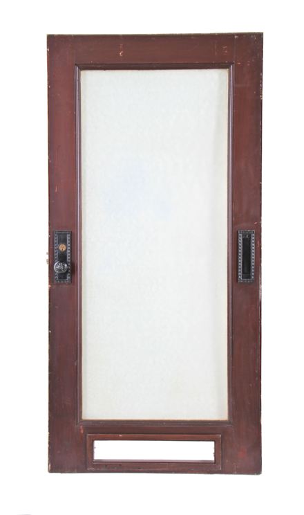original c. 1914 american interior continental & commercial bank building mahogany wood office door with intact oversized "glue chip" glass inset