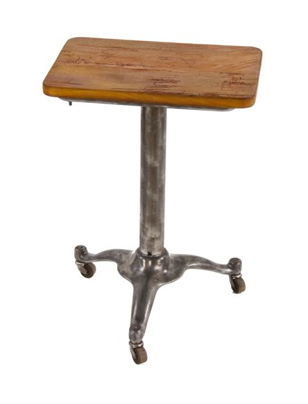 c. 1920's vintage american industrial repurposed burroughs adding machine factory office three-legged base with newly added tabletop