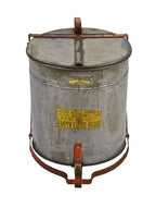 original late 1920's american industrial galvanized steel "justrite" flip-top factory oily rag waste can with functional foot pedal