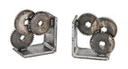 unique american made vintage industrial repurposed machine age welded joint factory gear assembly weighted bookends with clear coat finish