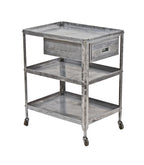 well-built late 1930's refinished america vintage industrial heavy gauge steel "hallowell" multi-tier factory supply cart with single sliding drawer
