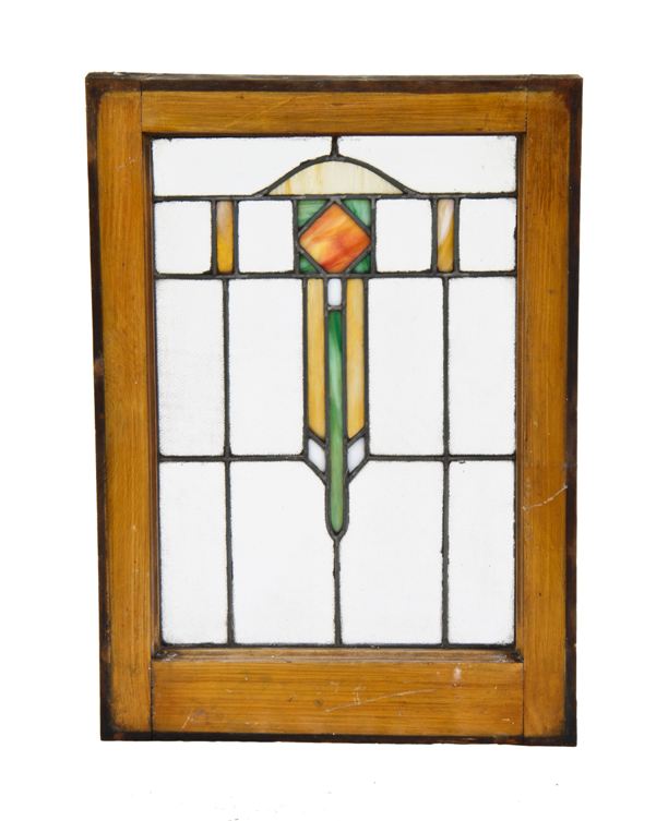 original early 20th century american chicago prairie style residential leaded art glass window with intact faux finish wood sash frame
